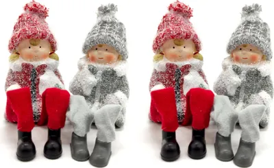 Produktbild von Winterkinder Kantenhocker 4 Stück Mädchen und Junge 22cm Dekofigur Weihnachtsdeko