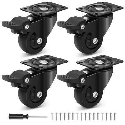 Image de Roulettes pivotantes - Charge lourde - 38 mm - Lot de 4 - Caoutchouc TPR - Avec frein - 135 kg