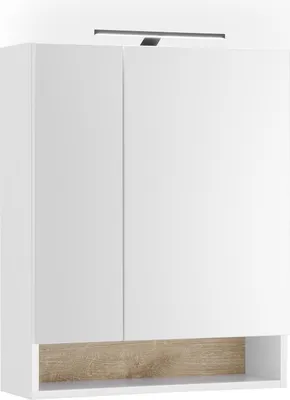Zdjęcie produktu dla Badezimmerspiegelschrank >Denver< LED, Steckdose, weiß matt / eiche Dekor - 60x75x22 (BxHxT)
