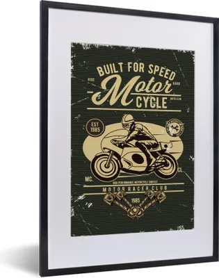Produktbild von MuchoWow® MuchoWow® Gerahmtes Poster Motorrad - Mann - Retro 30x40 cm - Poster mit zchwarzem Bilderrahmen - Wandposter Schlafzimmer