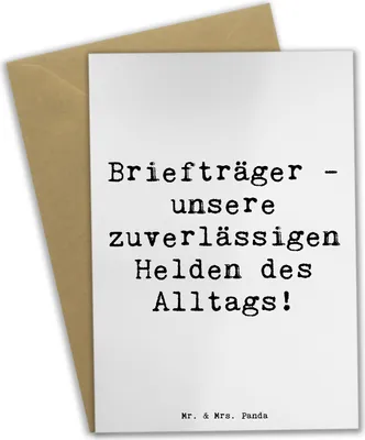 Produktbild von Mr. & Mrs. Panda Klappkarte Spruch Briefträger Helden - Weiß - Geschenk, hochzeitskarten, Bedanken, einladungskarten, osterkarten, osterkarte, Freundlichkeit, Anerkennung