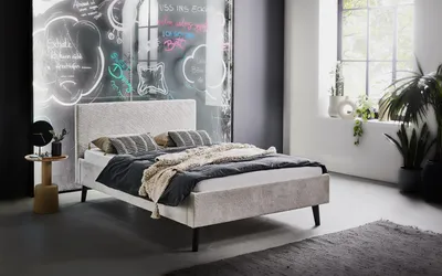 Produktbild von Meise Möbel Polsterbett Avola 140x200 cm | Bettgestell | Kopfteil glatt | Cordstoff Beige | Holzfuß schwarz