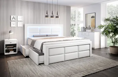 Produktbild von Boxspringbett Aston Bett mit Bettkasten links und LED 180x200 cm weiss