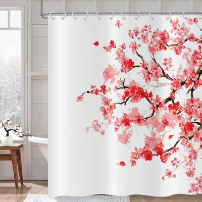 Obrázek produktu pro Omgoods - Závěs do sprchy s motivem květů třešně, 180 x 200 cm