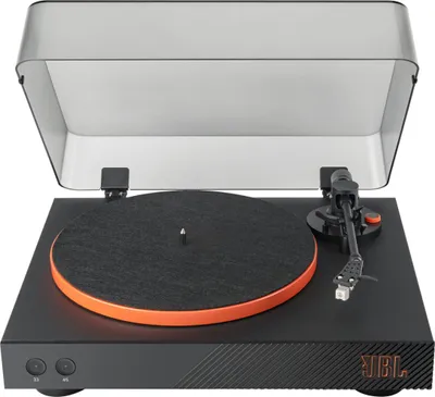 Obrázek produktu pro JBL Spinner BT, audio gramofon s řemenovým pohonem, černý, oranžový, hliník, 33 1/3,45 ot/min, stejnosměrný motor, 65 dB