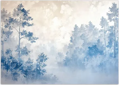 Zdjęcie produktu dla Fototapeta filzelinowa Las mgła poranek natura 400x280 cm Feeby Niebieski klej w zestawie łatwa w montażu