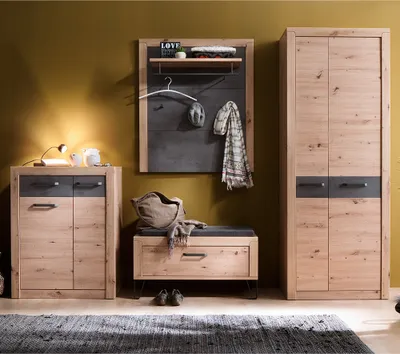 Produktbild von Garderoben Set mit Garderobenpaneel Eiche mit grau IOLA-05, 4-teilig