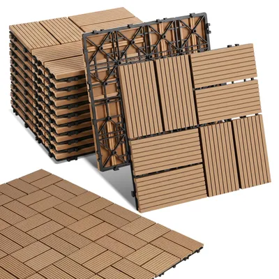 Obrázok produktu pre Eikuavons terasové dlaždice WPC, 30x30 cm, farba teaku, 33 kusov, 3 m², systém kliknutia, vhodné do záhrady a na balkón