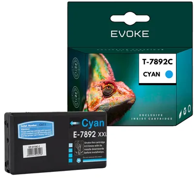 Immagine prodotto di Inchiostri compatibili Evoke per stampanti Epson C13T789240 T7892, colore ciano, capacità 36 ml, resa di 4210 pagine, compatibili con i modelli WorkForce Pro WF-5110DW, 5190DW, 5620DWF, 5690DWF