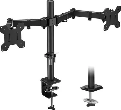 Produktbild von Ibenzoa® Monitorhalterung für 2 Bildschirme 13–27 Zoll, VESA 75/100, 8 kg/Arm, höhenverstellbar 420 mm, 360° drehbar, Klemme & Durchgang, Kabelmanagement