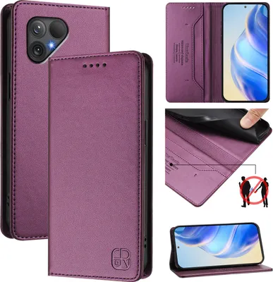 Immagine prodotto di Custodia in pelle per Fairphone 5, flip case con slot per carte, portafoglio e supporto Viola