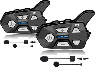 Obrázek produktu pro WAYXIN R9 6 Way Motocyklová náhlavní souprava, Intercom Motocyklový komunikační systém, Rozsah náhlavní soupravy 1500m Plně duplexní interkom, náhlavní souprava Motocyklová přilba s FM, Funkce hudebních dílů Dvojité balení