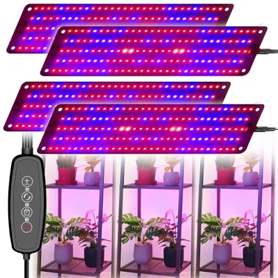 Zdjęcie produktu dla Panelowa lampa roślinna LED o pełnym spektrum do kwitnienia roślin, 600 diod LED do uprawy roślin w pomieszczeniach z 3 timerami, 6 jasności (4 sztuki)