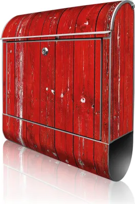 Zdjęcie produktu dla banjado design skrzynka na listy stalowa srebrna z przegrodą na gazety malowana proszkowo "czerwone drewniane listwy" 38x46x12,5cm & 2 klucze - Skrzynka pocztowa A4 z materiałem montażowym [BK 10748]