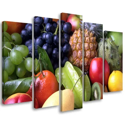 Produktbild von 5-teiliges leinwandbild farbige früchte 200x100 cm Feeby farbe wandbild bereit zum aufhängen
