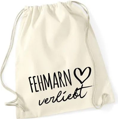 Produktbild von Huuraa Turnbeutel Fehmarn verliebt 12 Liter Natural Baumwolle Rucksack Geschenkidee