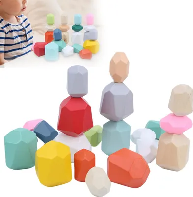 Image de 22 blocs de construction en bois colorés, jeu d'empilage pour enfants, jouet éducatif, combinaison 6