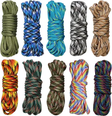 Imagen del producto de Kit de paracord, 10 cuerdas de colores, 3 metros de largo, 4 mm de ancho, para proyectos de manualidades y bricolaje