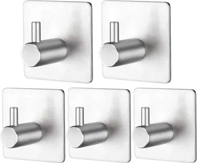 Produktbild von 5 Stück Badezimmerhaken ohne Bohren, Kleiderhaken, Handtuchhaken, Einzelhaken aus Edelstahl 304