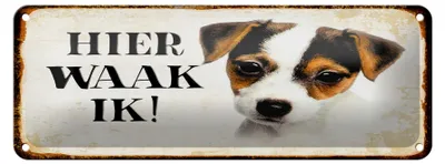 Produktbild von Blechschild Spruch 27x10 cm holländisch Hier Waak ik Jack Russell Terrier Puppy