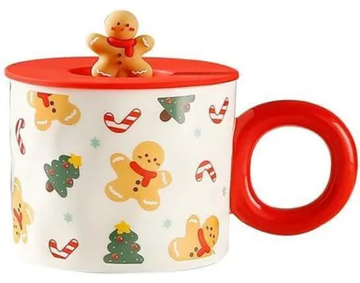 Image de Tasse de Noël en céramique avec couvercle 420ML pour boissons chaudes et froides