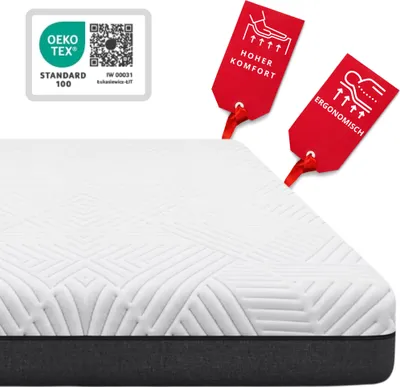 Produktbild von MATINEE - Matratze 80 x 200 cm  - Schaumstoff-Matratze - Schaummatratze mit Massageschaumstoff, Visco-Schaum, HR-Schaum und Steppbezug - H2 - Nach