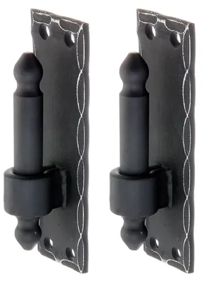 Image de Alberts 846084 Paumelle sur plaque, modèle en fer forgé avec crochets DI ou DII, revêtement plastique noir, entraxe Ø 16 mm, plaque 150 x 45 mm, lot de 2
