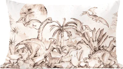 Produktbild von MuchoWow® Zierkissen Sofakissen Wohnzimmer Dekokissen 60x40 cm Dino - Kinder - Dschungel - Pflanzen - Kinder - Kopfkissen - Polster mit Foto