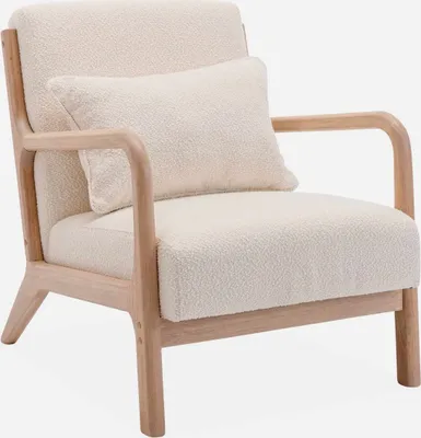 Produktbild von sweeek - Skandinavischer Sessel aus Holz mit strukturiertem Bouclé-Bezug - Beige