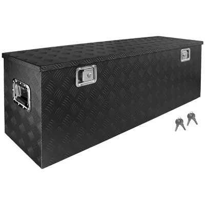 Produktbild von Deichselbox Schwarz Werkzeugkasten Truckbox Alu Box Anhänger Kiste mit Deckel Abschließbar Alubox Transportbox Werkzeugbox Aluminium Aufbewahrungsbox D210 trucky