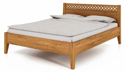 Produktbild von Bett Sydo 3 aus Wildeiche massiv 120x200 cm mit Holzkopfteil und Holzbeinen