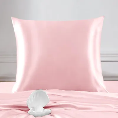 Produktbild von Seidenkissenbezug (22 Momme) – 100 % Seide, ideal für Sofa oder Kinderwagen – Milbenabweisender Seidenkissenbezug mit Reißverschluss – Charmantes Rosa, 80 x 80 cm