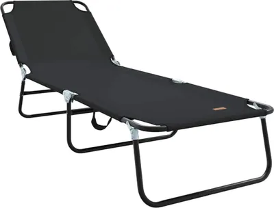 Image de vidaXL Chaise longue pliante noire 188 x 57 x 86,5 cm en polyester