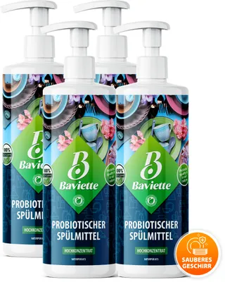 Obrázek produktu pro BAVIETTE prostředek na mytí nádobí, 4 x 500 ml – biologicky odbouratelný, s mikroorganismy, vhodný pro mytí nádobí a úklid kuchyně