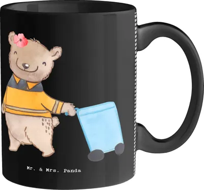 Produktbild von Mr. & Mrs. Panda Tasse Müllwerkerin Herz - Schwarz - Geschenk, Putzen, Becher, sauber machen, kaffeebecher keramik, Kaffeetasse, Fachkraft Kreislauf- und Abfallwirtschaft