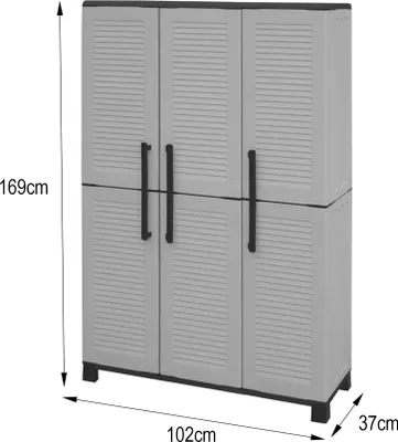 Produktbild von Dbellanov-Außengarderobe, Besenhalterschrank, 3-türiger Außenschrank, 100 %  Italy, 102 x 37 x 169 cm, Hellgrau und Schwarz, gestreifte Oberfläche