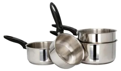 Produktbild von Topfset, 4-teilig, 14/16/18/20 cm, Edelstahl, hitzebeständiger Griff, für alle Herdarten, einschließlich Induktionsherde, silberfarben