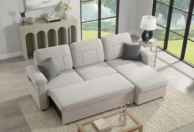 Produktbild von Ecksofa mit Schlaffunktion, ausziehbares Schlafsofa, Liegefläche 200x140 cm, Federkern, abnehmbare & waschbare Sitzkissen, Handy- & Getränkehalter