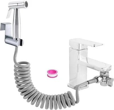Produktbild von Famanu Bidet-Handdusche Edelstahl - mit Wasserhahnadapter und flexibler Schlauch