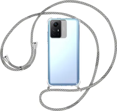Produktbild von Handykette Backcover-Schutzhülle mit Band (Metall silberfarben) für Xiaomi Redmi Note 12S (6.43'') - weiß/grau kariert