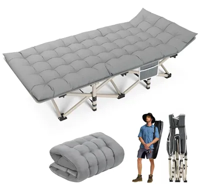 Obrázek produktu pro Kempingová postel, pevná konstrukce, přenosný design, šedá