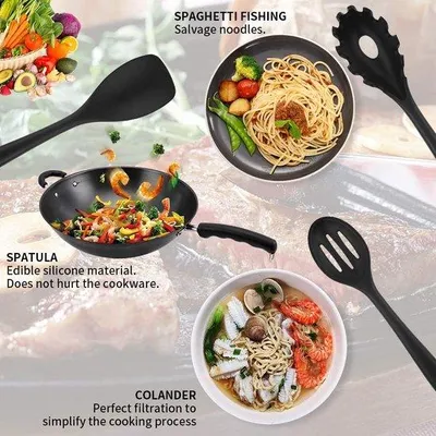 Immagine prodotto di Set di pentole in silicone, 11 pezzi, antiaderente, utensili da cucina