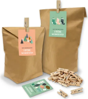 Produktbild von itenga 24 x Tüten mit Geschenkekarten Frohe Weihnachten Weihnachtsdeko pastell