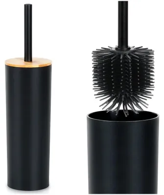 Image de Brosse pour toilettes avec support - Plastique - 36,5 cm - Noir