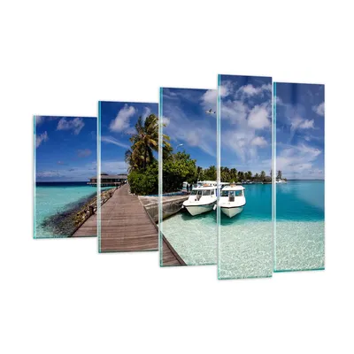 Produktbild von Bilder auf glas - Maledische Insel Archipel Ozean Hütte - 150x100cm - Glasbilder - Wandbilder - Kunstdruck - Wanddekoration aus Glas - Glas Bilder - Wandbild auf Glas - GEG150x100-0436
