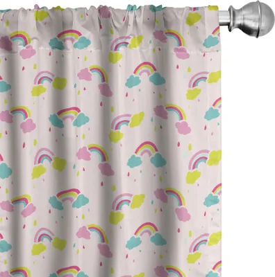 Obrázok produktu pre ABAKUHAUS Detské závesy, záclony, pastelové dúhové mraky, kvapky dažďa, detská obloha, motív detskej izby, 2 kusy, 75 x 225 cm, ružová a viacfarebná