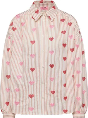 Produktbild von Rosa Hemdbluse mit Streifenmuster, Herz-Stickereien, locker geschnitten, Gr. 42