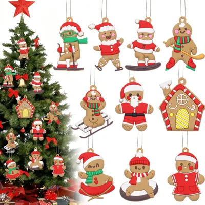 Weihnachtsbaum-Anhänger, 10 Stück, Lebkuchenmännchen, Deko