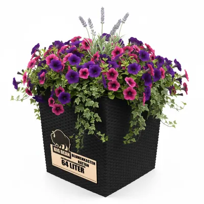 Produktbild von BigDean Blumentopf 65L 40x40x41 cm mit Innentopf & Bewässerungssystem – Wetterfester Pflanzkübel in Rattanoptik für Innen & Außen