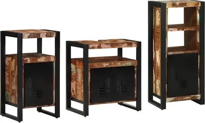 Image de vidaXL Ensemble de meubles de salle de bain, 3 pièces, multicolore et noir